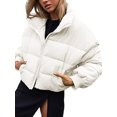thumbnail image 2 of Liacowi Women Cropped Puffer Jacket, Long Sleeve Stand Collar Zip-up Winter Quilted Down Coat, 2 of 7