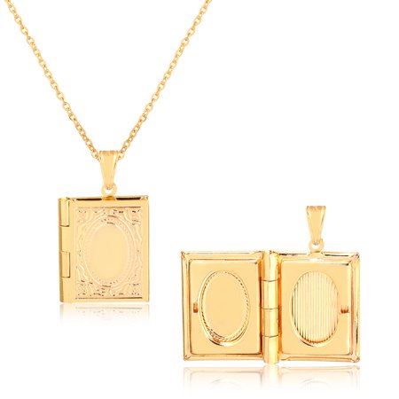 Square Ring Pendant - gold plated square shape gold engraved photo locket pendant necklace
