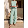 thumbnail image 5 of Wrongduck Womens Cotton 2 Piece Set Plaid Sleeveless Top Wide Leg Pants Summer Lounge Outfit Matching Vacation Travel Casual Outfit 2026, 5 of 15