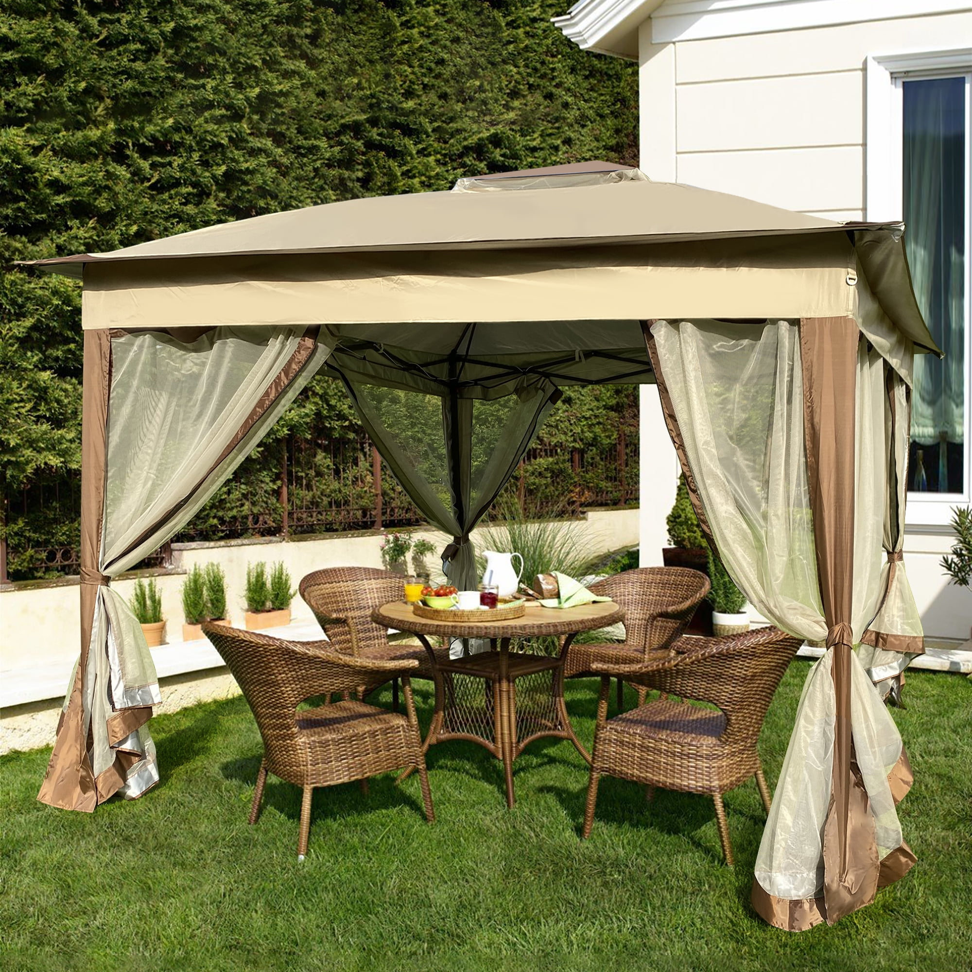 Outdoor 11x 11Ft Pop Up Gazebo Canopy With Removable Zipper Netting,2-Tier Soft Event Tent,Suitable For Patio Backyard Garden Camping Area,Coffee Outdoor 11x 11Ft Pop Up Gazebo Canopy With Removable Zipper Netting,2-Tier Soft Event Tent,Suitable For Patio Backyard Garden Camping Area,Coffee