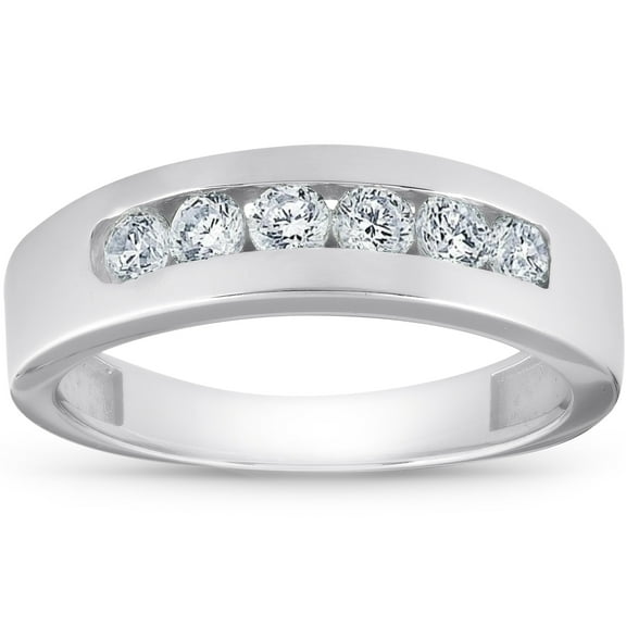 Pompeii 1ct Channel Set Mens Diamond Wedding Ring 14K White Gold (G/H,SI)