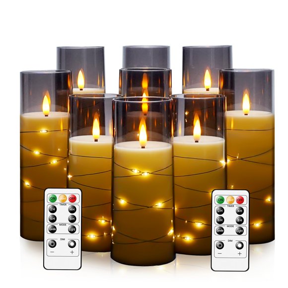 Velas LED sin llama kakoya con temporizador, 9 unidades, color gris