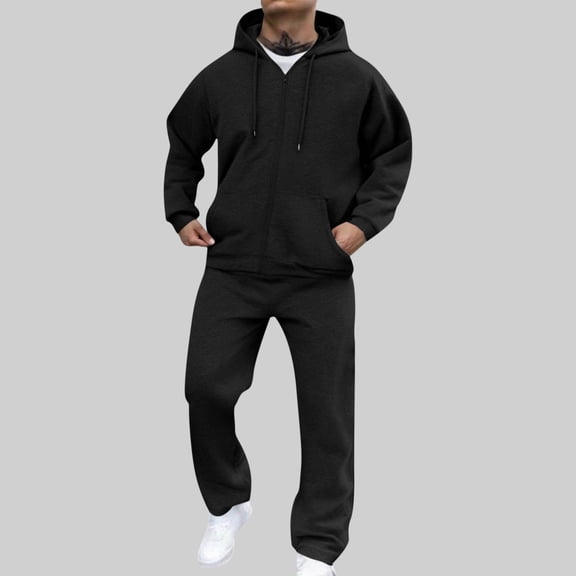 Men Tracksuit Hooded Pullover Sports Long Trousers Two-Piece Sets Elastic Waist Solid Sportsuits