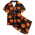 thumbnail image 6 of CONZONE Halloween Pajamas for Girls Pumpkin Pjs Set Hallowmas Jammies Short Sleeve Button Down Shirts Shorts 2 Piece Sleepwear Loungewear for Kids, 6 of 7