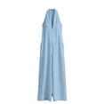 thumbnail image 7 of Beach Vacation Jumpsuits for Women Halter Neck Sleeveless Linen Rompers Summer Travel Wide Leg Jumpsuit Light Blue, 3XL, 7 of 7