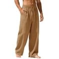thumbnail image 2 of YueHuiYing Man Solid-Color Loose Casual-Linen Embroidered Pocket Drawstring Elastic-Waist Full Length Pants, 2 of 3