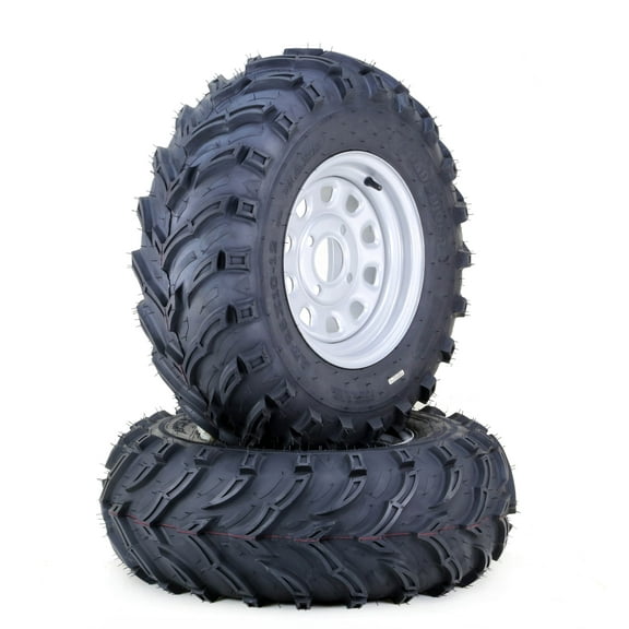 LIBRA 25X10-12 ATV Tire & wheel with 4-110 PCD 5 2 Silver Wheel-17035,SET 2