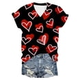 thumbnail image 4 of VNKIDY Women's T-Shirt Heart Print V Neck Short Sleeve Tees Relaxed Fit Stretch Casual Top For Valentines Day Daily Outdoor Wear Cozy Top, 4 of 4