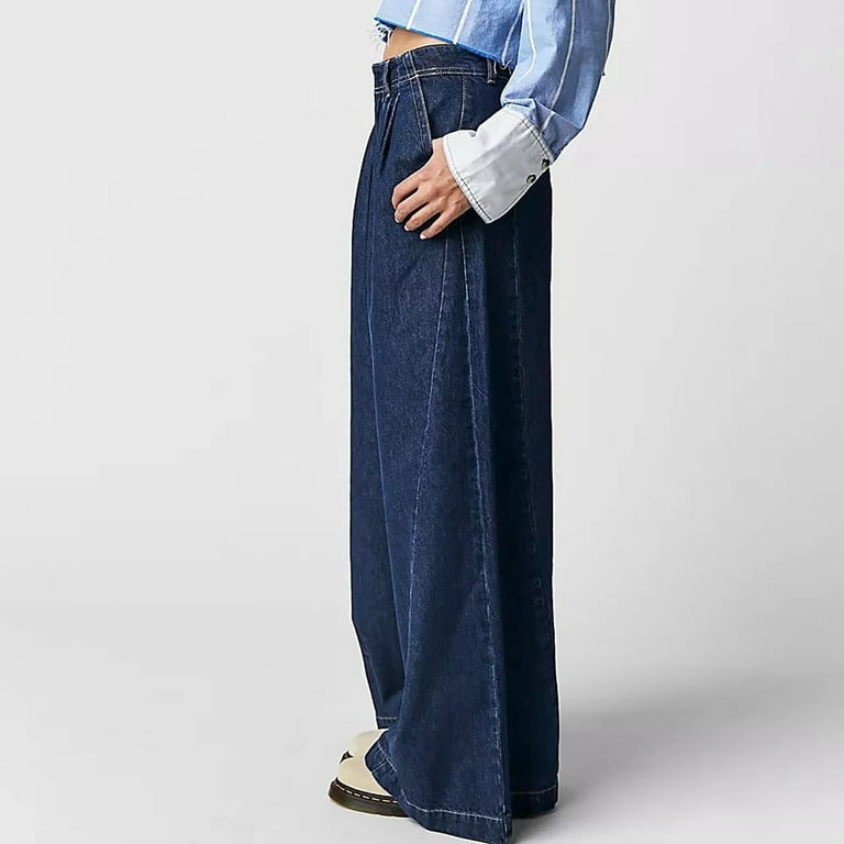 WCMZJ Women's Wide Leg Baggy Jeans 2024 Fall Loose Elastic