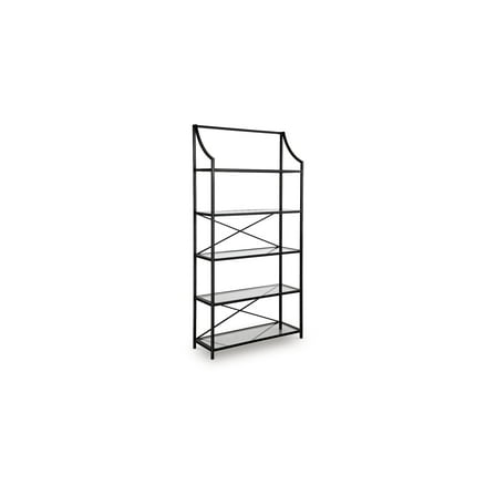 Dakerwell 72" Glass Bookcase with Metal Frame - 5 Shelf Display Storage Unit, Antique Black Finish