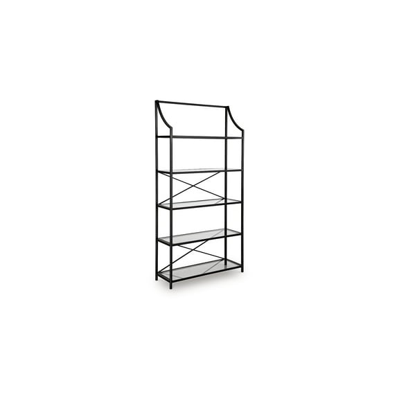 Dakerwell 72" Glass Bookcase with Metal Frame - 5 Shelf Display Storage Unit, Antique Black Finish
