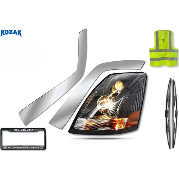 Compatible with Volvo VNL VNM 2004-2017 Headlight Assembly Black, Left Driver Side