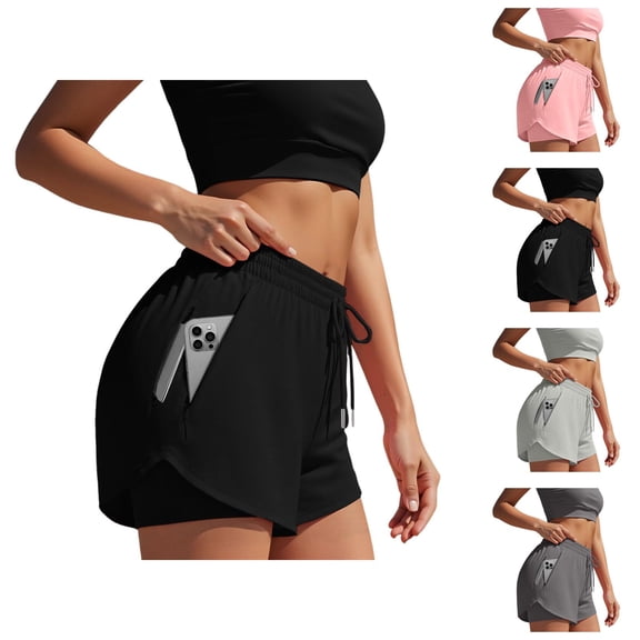 Athletic Shorts for Women 2 in 1 Elastic High Waist Stretchy Workout Exercise Gym Running Shorts with Pockets