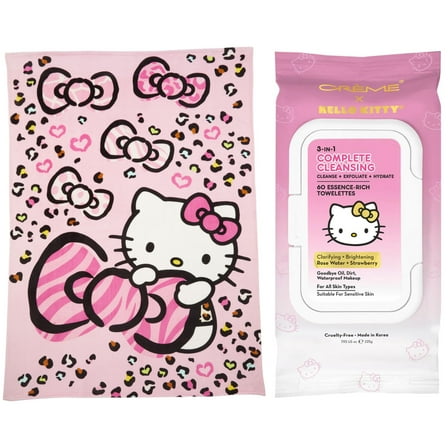 Hello Kitty Bundle with 3-in-1 Complete Cleansing Facial Towelettes & Plush Blanket