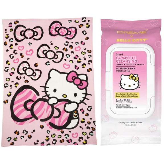 Hello Kitty Bundle with 3-in-1 Complete Cleansing Facial Towelettes & Plush Blanket