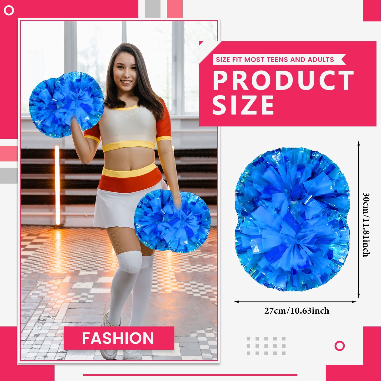 12 Pcs Cheerleading poms,pom poms Cheerleading with Handle Style Cheer Pom Pomsfor Dance, Matches, Team Spirit Sports