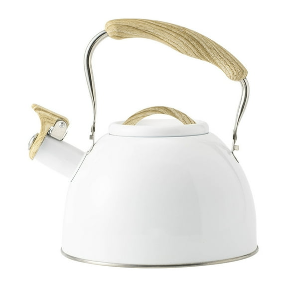 Tea Kettle Whistling Kettle for Stove Top Teapot with Handle Water Boiling Stainless Steel Whistling Tea Kettle for Milk Tea and Coffee Brewing Anti Scalding Home 3L White