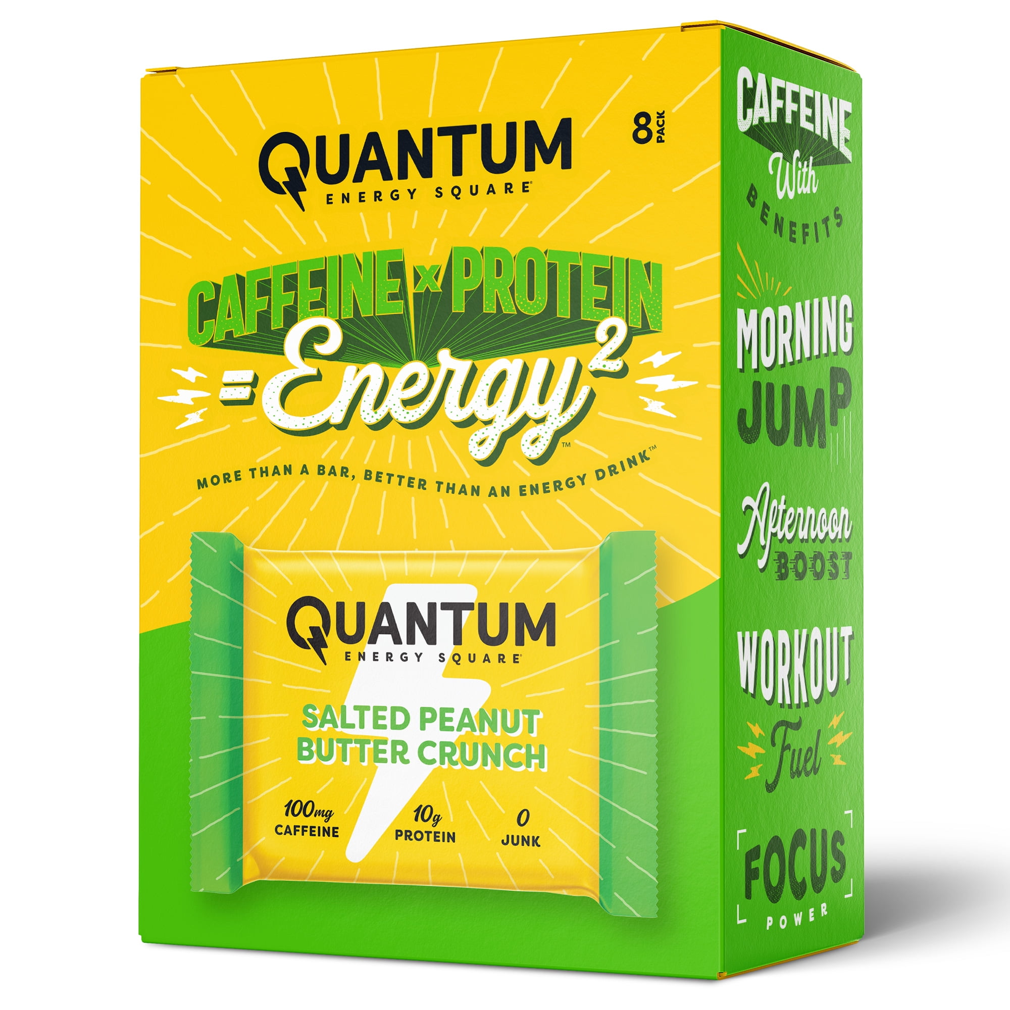 Quantum Energy Square: Energy Bar with Caffeine & 10g Protein. Delicious Healthy Snack On The Go. (Vegan, Gluten-free, Soy-free, Dairy-free). Flavor: Salted Peanut Butter Crunch 8Pk