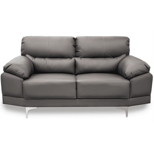 Love Seat de de Piel Genuina, 2 plazas, Modelo Lisboa, Color Gris Oxford, Elegante, cómodo y Moderno, Hecho en Mexico. Medidas 166 X 85 X 90 cm.