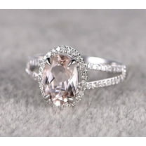 2.25 Carat 8x6mm Oval Cut Morganite and Diamond Moissanite Engagement Ring for Women in 10k White Gold