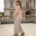 thumbnail image 7 of CIENVNSTG Two Piece Sets for Women Summer Casual 3/4 Sleeve Embroidered Tops Capri Pant Cotton Linen Lounge Set with Pockets Matching Sets Pink M-2, 7 of 7