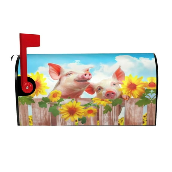 PHELIKA 3D Pigs Sunflower Hanging On Fence Welcome Magnetic Mailbox Covers Standard Size 21"H x 18"W