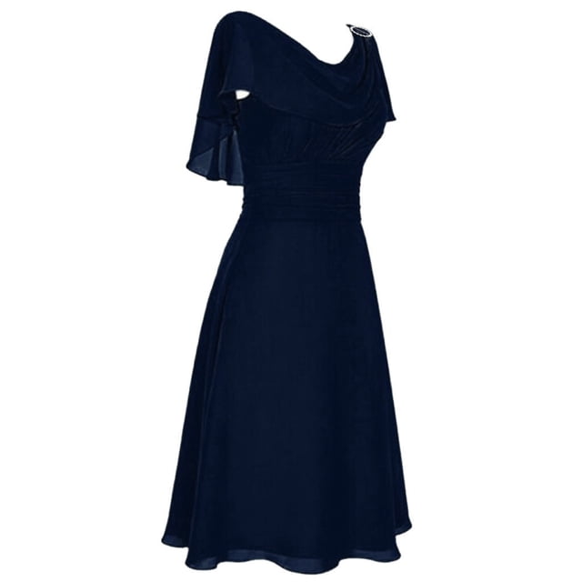 Prolriy Robes d'Invité de Mariage pour Femmes Formelles Demoiselle d'Honneur Taille Haute Robe de Soirée Cocktail Polyester Coolcasual Robes de Fête pour Femmes 2025 Robe Formelle Bleu Foncé L