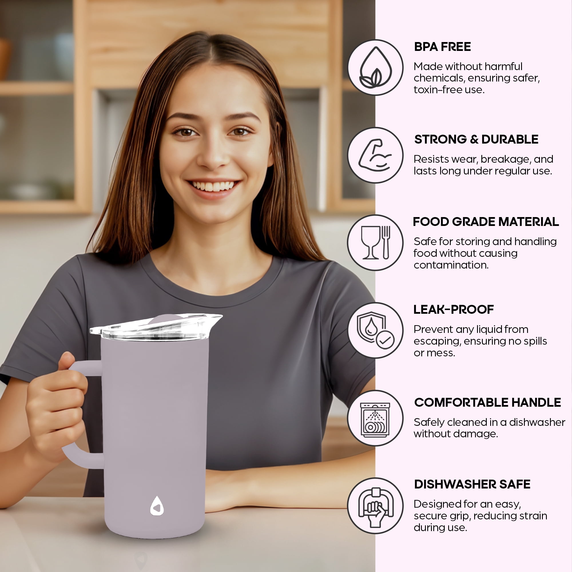 Stainless Steel Insulated Pitcher With Lid - 67oz Double Walled Vacuum Insulated Pitcher For Cold Drinks