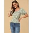 thumbnail image 3 of DARING DIVA Puff Sleeve Sweetheart Neck Smocked Floral Top M Green, 3 of 6