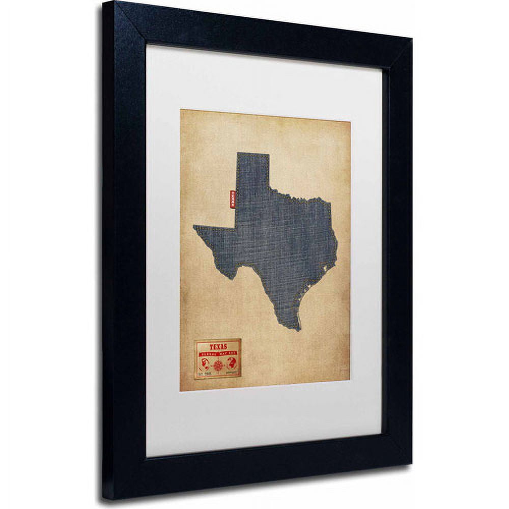 Trademark Fine Art "Texas Map Denim Jeans Style" Canvas Art by Michael Tompsett, White Matte, Black Frame