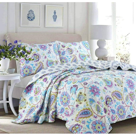 Cozy Line Home Fashions Floral Cotton/Microfiber/Polyester Reversible Bedding Sets, Queen, 3-Pieces