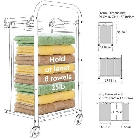 laundry sorter hamper casters organizer rolling duty heavy gray clothes bag storage cart brand