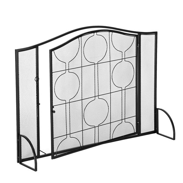 Black Fireplace Screen with Door, Wrought Iron Furnace Fireplace Cover