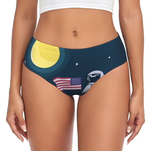 Fotbe Astronaut With USA Flag Calzones Estampados para Mujer – Ropa Interior de Algodón, Cómoda, Suave y Elástica-X-Large