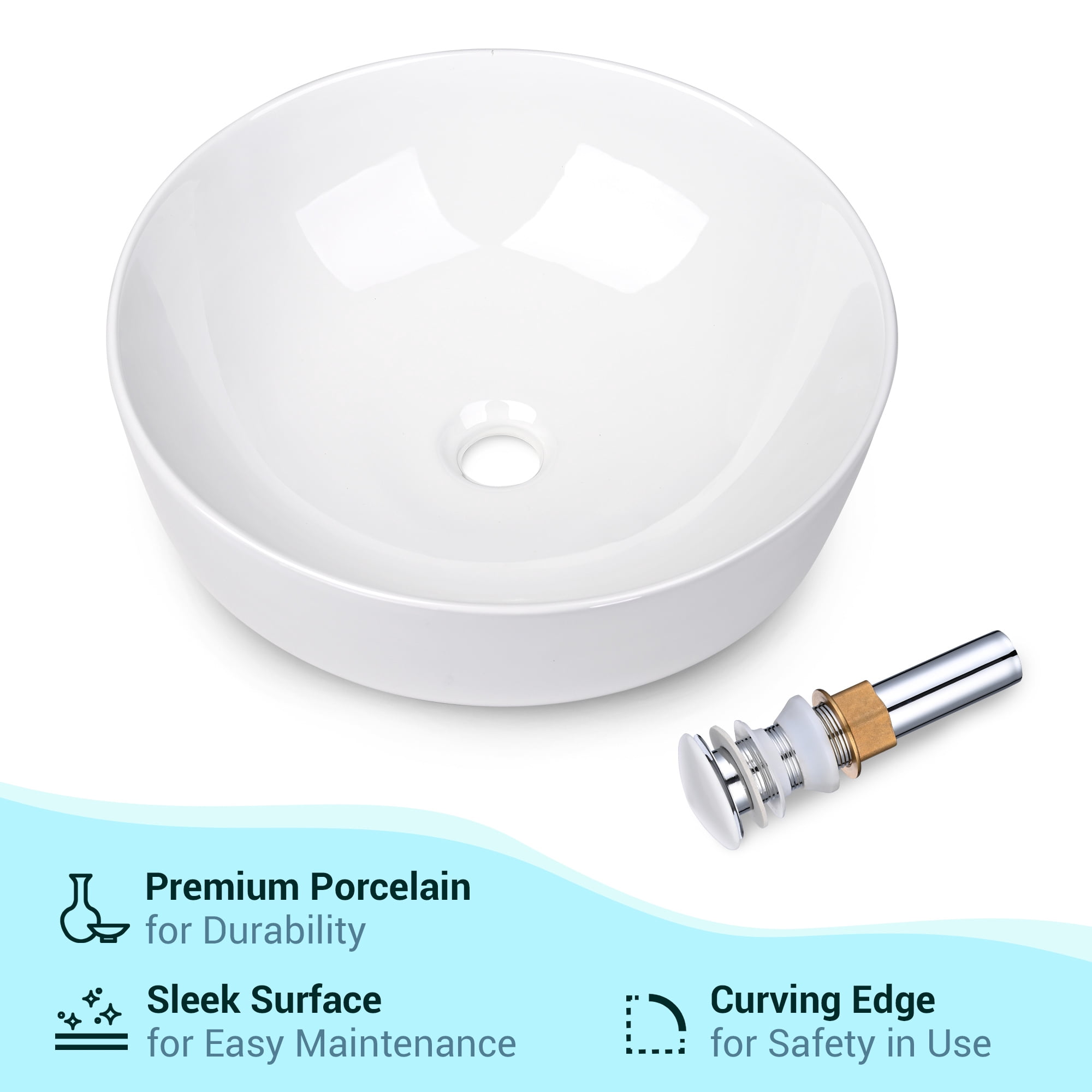 Aquaterior 2 Pack Round Bathroom Vessel Sink with Pop up Drain 16"x5" Above Counter Ceramic Vessel Sink For Hotel