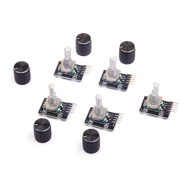 Cylewet 5 unidades KY-040 módulo codificador rotatorio con 15?16,5 mm con tapa de perilla para Arduino (paquete de 5) CYT1062