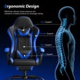 thumbnail image 3 of Frovlni Ergonomic Gaming Chair for Adults with Footrest, Reclining High Back PU Leather Office Computer Chair, Height Adjustable Headrest & Lumbar Support, Black & Blue, 3 of 9