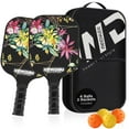 thumbnail image 1 of Pickleball Paddle Set 2 Rackets & 4 Ball - Fiberglass Surface For Power & Control | Honeycomb Base Cushion Comfort Grip, With Portable Racquet Bag - Floral, 1 of 5