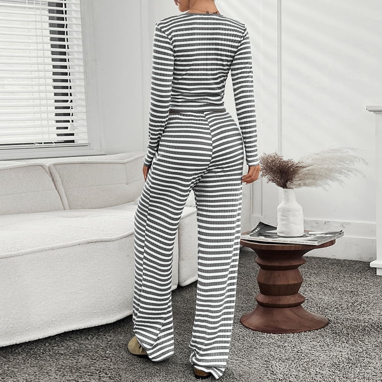 Maplenight Striped Pajamas for Women Set 2 Piece Lounge Sets Scoop