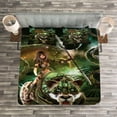 thumbnail image 3 of Ambesonne Fantasy Quilted Bedspread Set 3 Pcs, Fantasy Tiger Galaxy, Queen Size, Green, 3 of 3