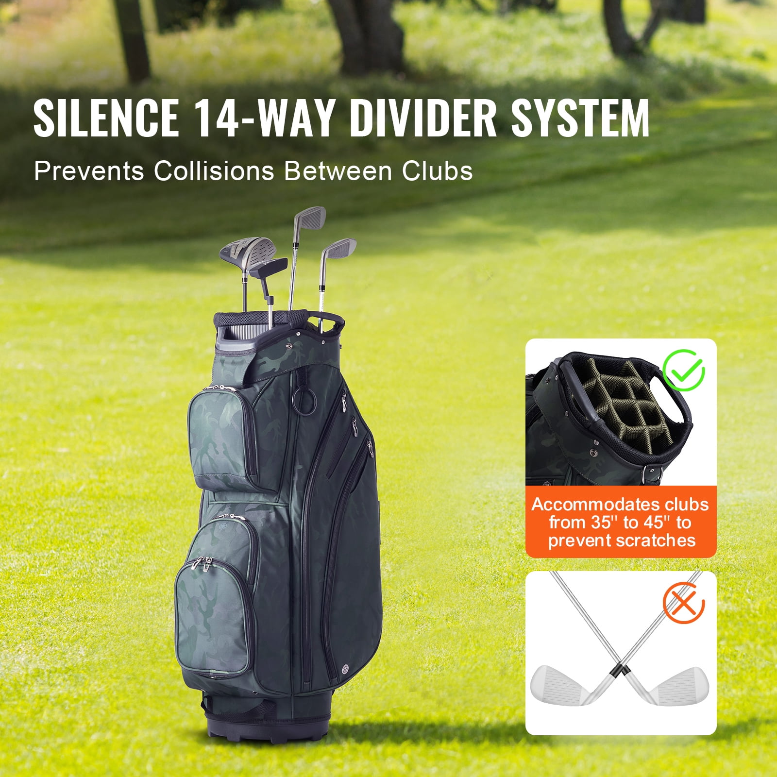 KFFKFF Golf Equipment Bag featuring 14-Section Divider, 36” 11-Compartment Premium Nylon Caddy Bag, Robust Golf Gear Bag with Handles, Dust Protector, and Removable Straps for Genders, Military Green