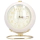 thumbnail image 1 of Reloj despertador silencioso, sin tictac, con pintura metálica, ahorro de energía, protección ocular, funciona a pilas, pequeño reloj con luz nocturna, color beige y dorado., 1 of 14