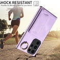 thumbnail image 5 of SaniMore for Samsung Galaxy S23 Ultra (6.8" 2023) Case, PU Leather Skin Shockproof Bumper Flip Purse RFID Blocking Metal Ring Stand Shell, Card Holder Cash Pocket Anti-drop Cover, Purple, 5 of 17