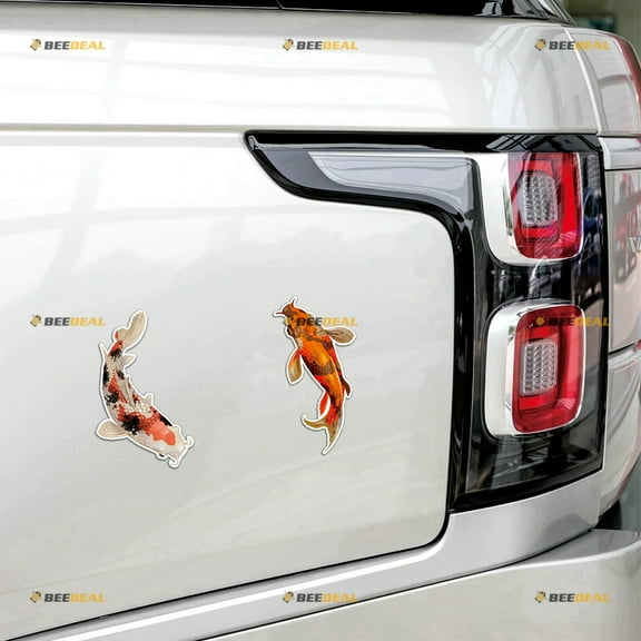 Koi Fish Japanese Colorful Car Magnet Sticker Magnetic Decal - 2 Fishes Reflective 5" - for Truck Door Fridge Reusable Waterproof