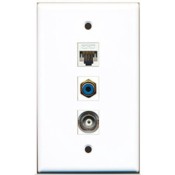 RiteAV - 1 Port RCA Blue and 1 Port BNC and 1 Port Cat5e Ethernet White Wall Plate