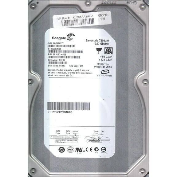 ST3320820AS, 6QF, SU, PN 9BJ13G-622, FW 3.CHN, Seagate 320GB SATA 3.5 Hard Drive