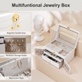 thumbnail image 4 of Clear Lid Jewelry Box 3 Layers Jewelry Organizer With Lock Large Multi-Functional Leather Jewelry Storage Box with 2 Drawers Door Display Case Earrings Necklace Bracelets for Women Girls, 4 of 7