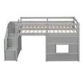 thumbnail image 4 of Twin Loft Bed, Solid Wood Loft Bed Frame with Storage Staircase and Window, Safety Guardrail for Teenagers and Adults, Space-Saving Loft Bed with Wooden Slats Support(Gray, Twin), 4 of 9