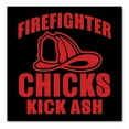 thumbnail image 1 of DistinctInk Custom Bumper Sticker - 3" x 3" Decorative Decal - Black Background - Firefighter Chicks Kick ASH, 1 of 2