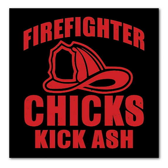 DistinctInk Custom Bumper Sticker - 3" x 3" Decorative Decal - Black Background - Firefighter Chicks Kick ASH